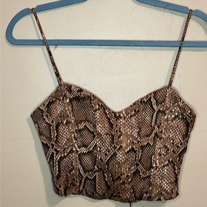 Zara brown black snake print crop spaghetti strap top